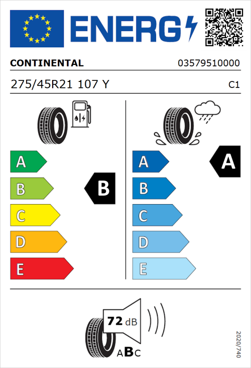 Tyre Label for Continental SportContact 6 ContiSilent 275/45R21 107Y