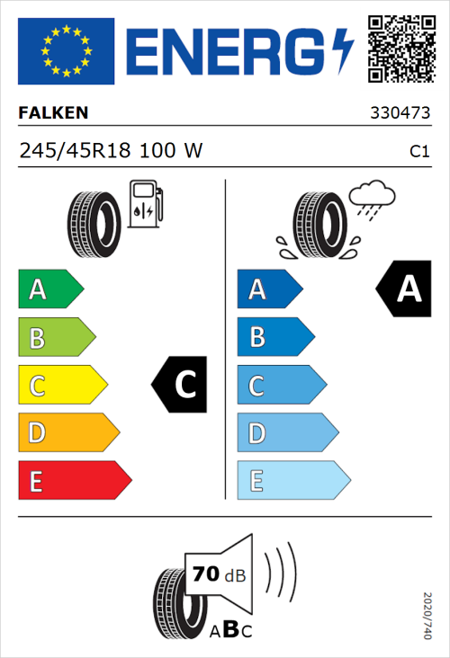 Tyre Label for Falken Ziex  ZE310 Ecorun 245/45R18 100W