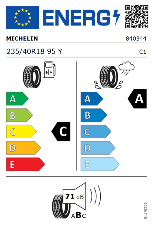 Tyre Label for Michelin Pilot Sport 4 235/40R18 95Y