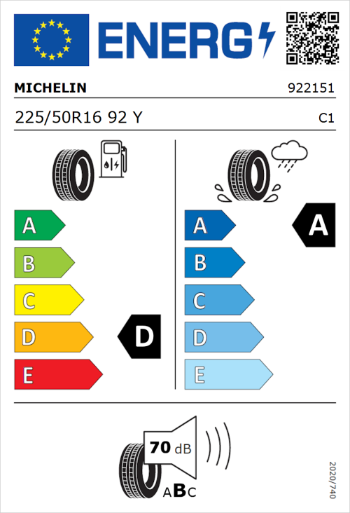 Tyre Label for Michelin Pilot Sport 4 225/50R16 92Y
