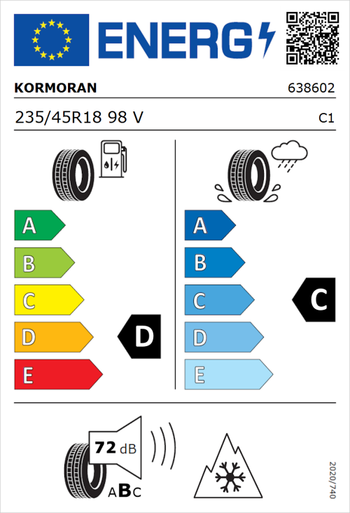 Tyre Label for Kormoran Snow 235/45R18 98V