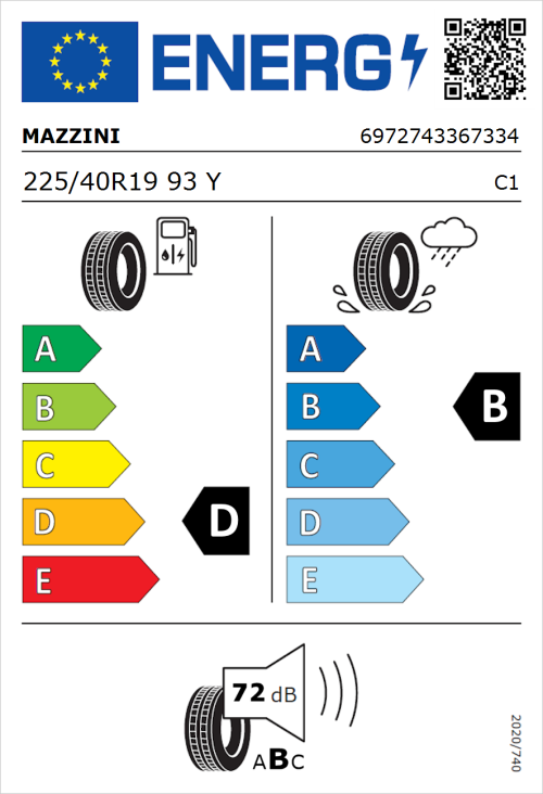 Tyre Label for Mazzini Eco 602 225/40R19 93Y
