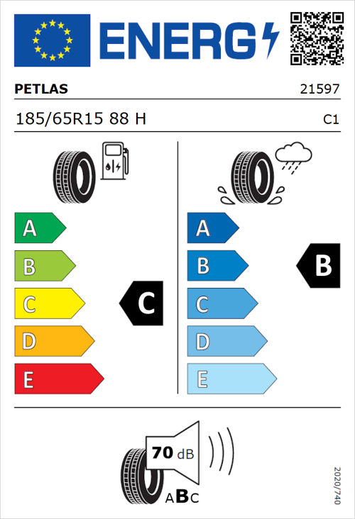 Tyre Label for Petlas Imperium PT515 185/65R15 88H