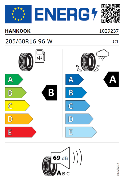 Tyre Label for Hankook Ventus Prime 4 (K135) 205/60R16 96W