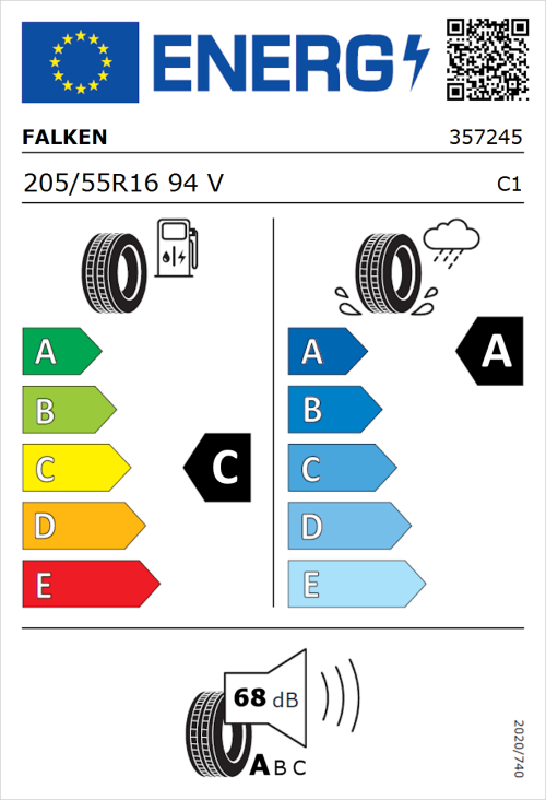 Tyre Label for Falken Ziex ZE320 205/55R16 94V