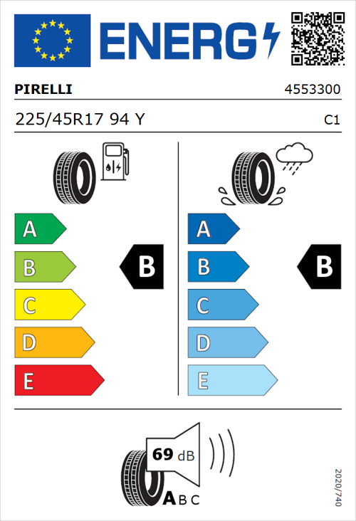 Tyre Label for Pirelli Powergy 2 225/45R17 94Y